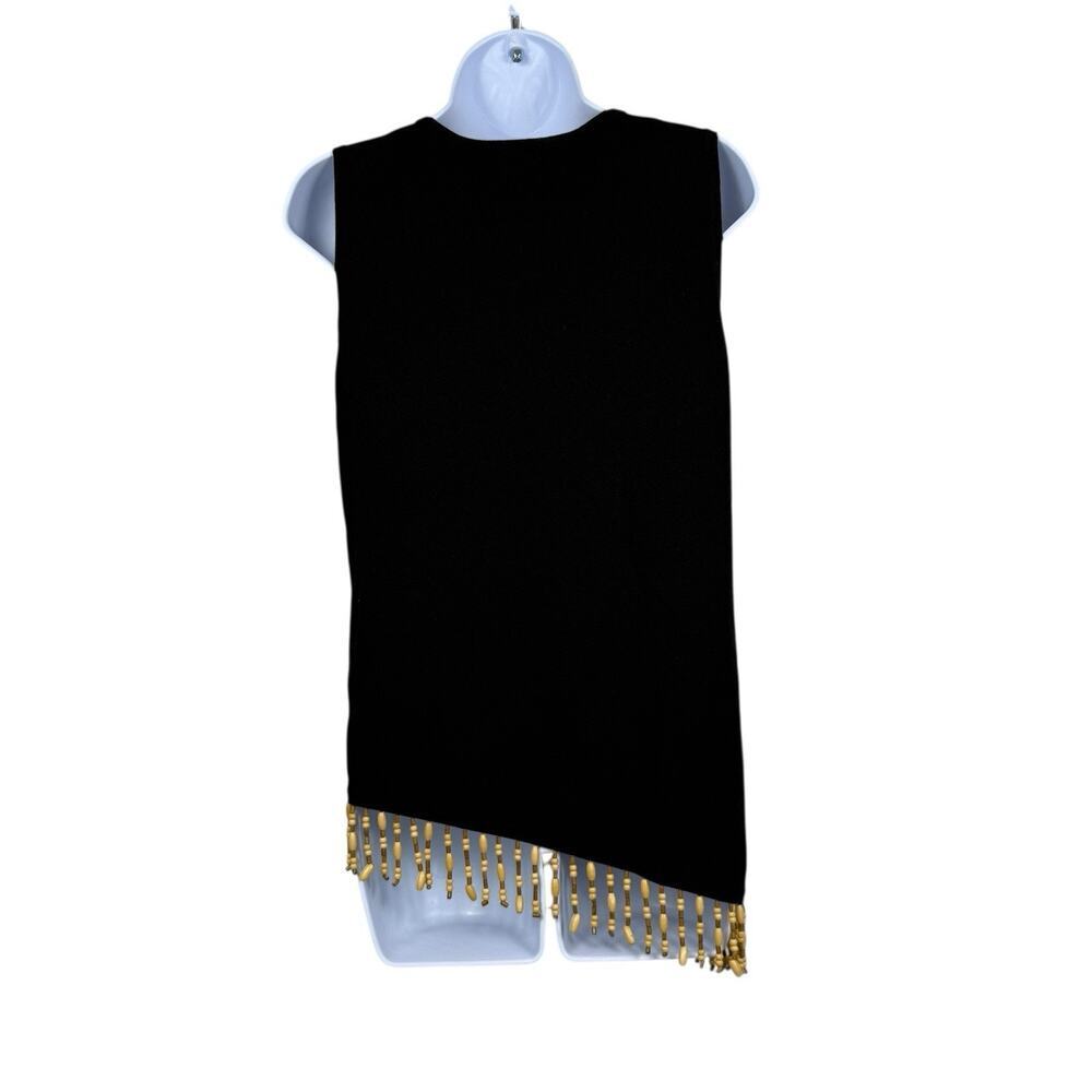 Cable & Gauge Tank Top Womens Medium Sleeveless Silk Y2K Wood Bead Fringe Boho - Picture 5 of 7